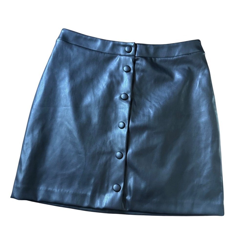 LOFT Faux Leather Black Button Down Mini Skirt - Size 6 NWT